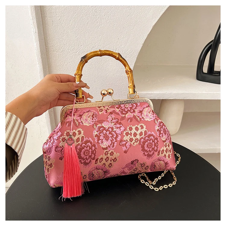 Elegante Blumen Satin Handtasche