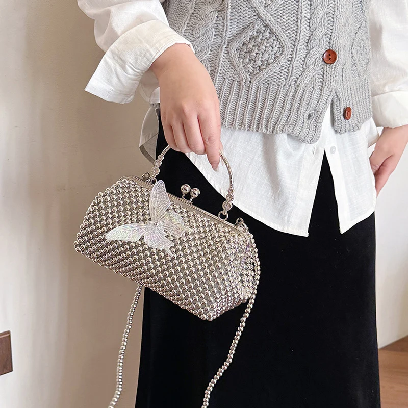 Elegante Perlen Schmetterling Abend-Handtasche