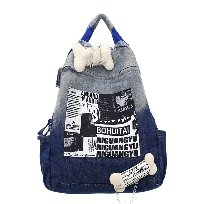 Schulrucksack Skanto aus Denim mit kreativem Grafikdruck