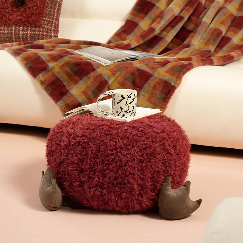 Kuscheliger Kinder-Hocker Sitzpouf mit Plüschbezug und dekorativen Tierfüßen