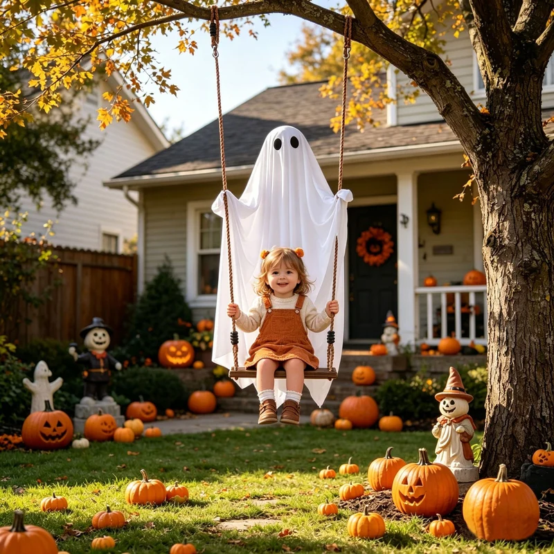 Kinder-Halloween-Kostümkleid mit Schnürmieder, Tüllrock und gestreiften Kniestrümpfen