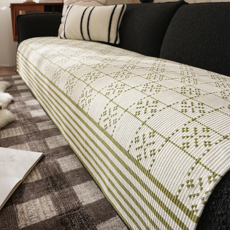 Jacquard-gewebtes Baumwoll-Küchentuch mit Karomuster und Streifenabschluss