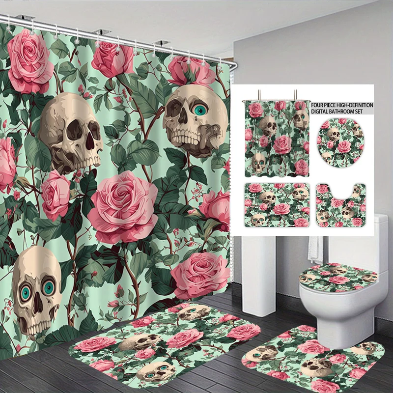 Badezimmer-Set mit künstlerischem Totenkopfmotiv Skanto