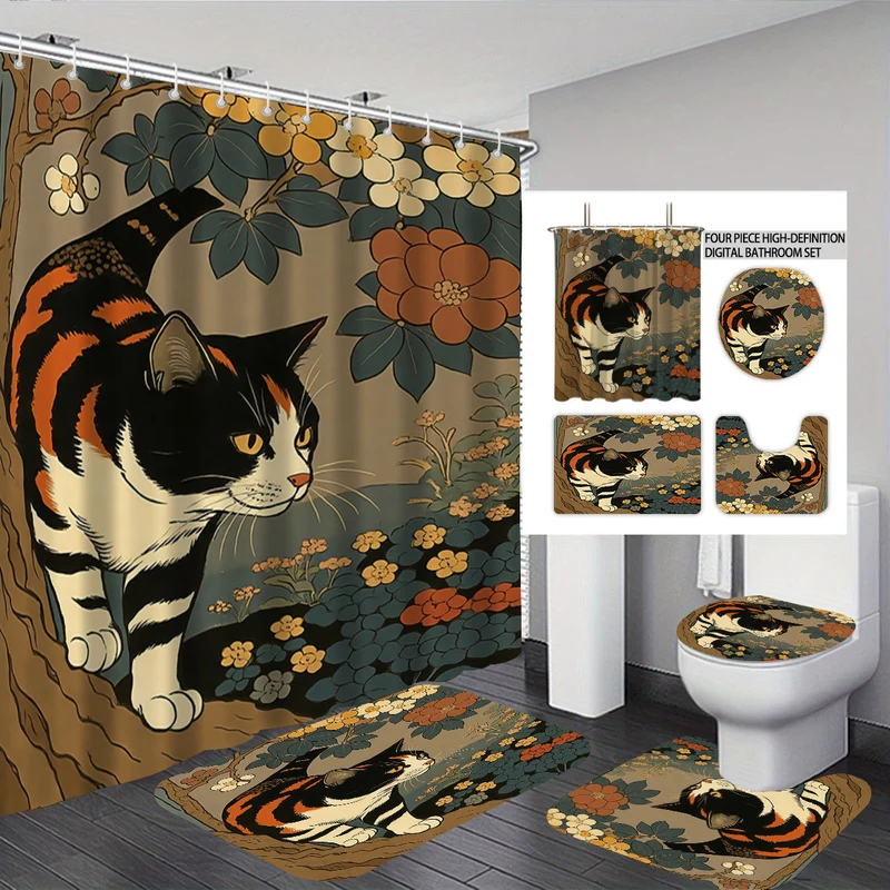 Badezimmer-Deko-Set mit künstlerischem Katzenmotiv Skanto