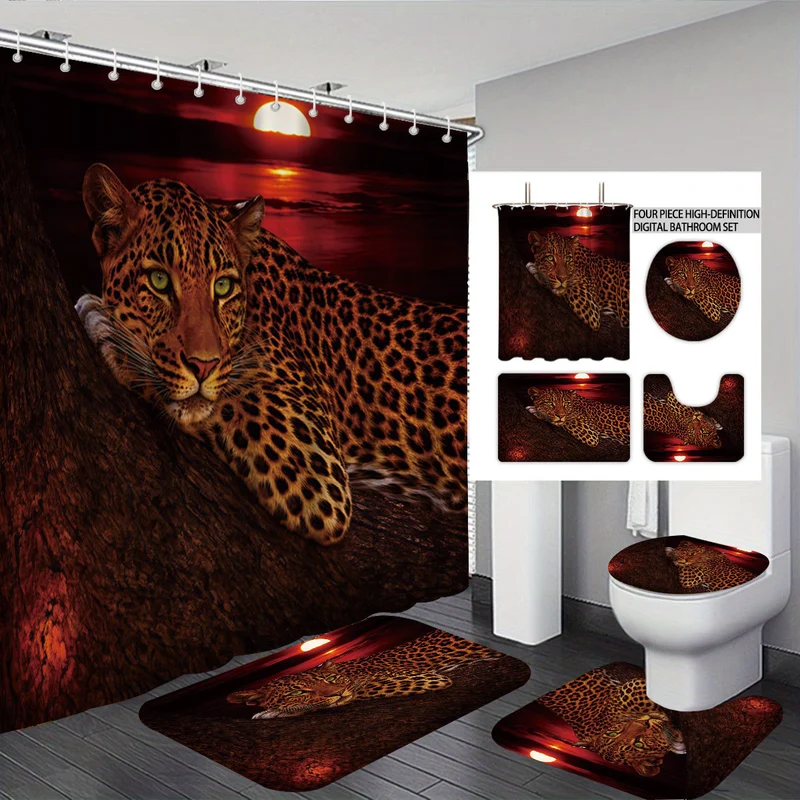 High-Definition Vierteiliges Badezimmer-Set Skanto mit Leopardenmotiv