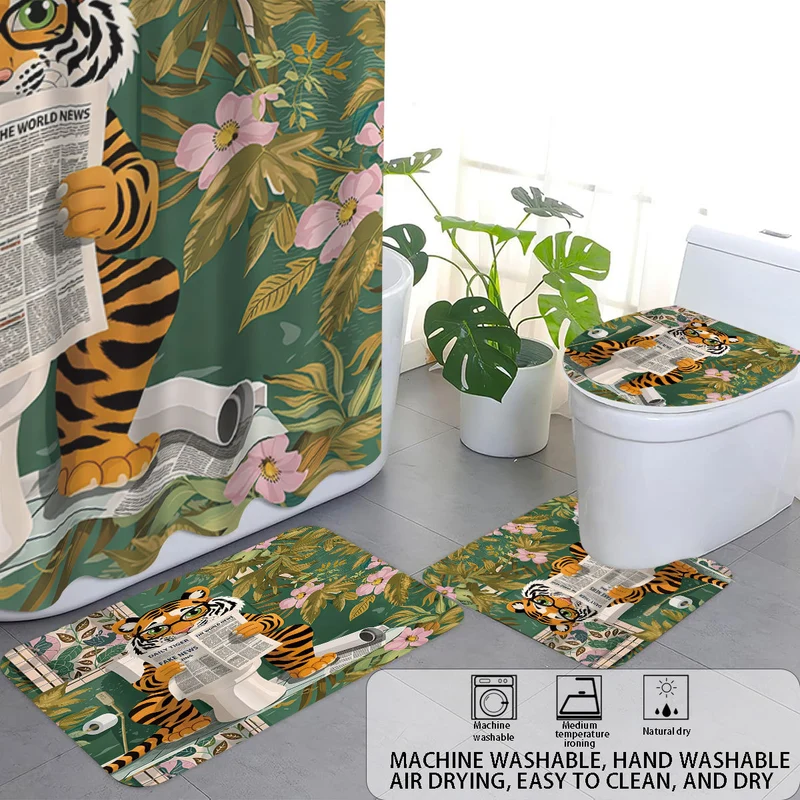 Künstlerisches High-Definition Badezimmer-Deko-Set Skanto mit Leopard- und Rosenmotiv