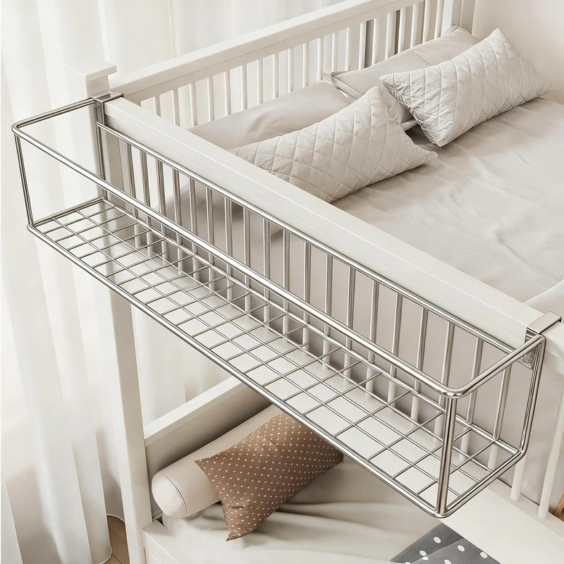 Clamp-On Bettgestell Hängende Netz-Organizer-Basket mit Schienenmontage und vielseitiger Aufbewahrung