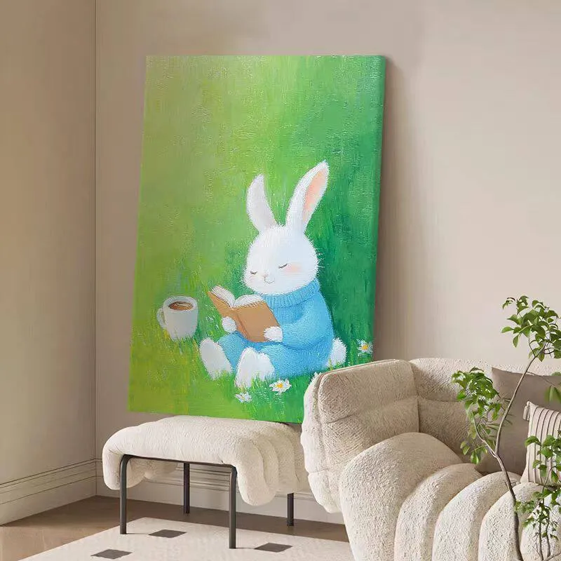 Verspieltes Kaninchen und Kind Leinwandkunst