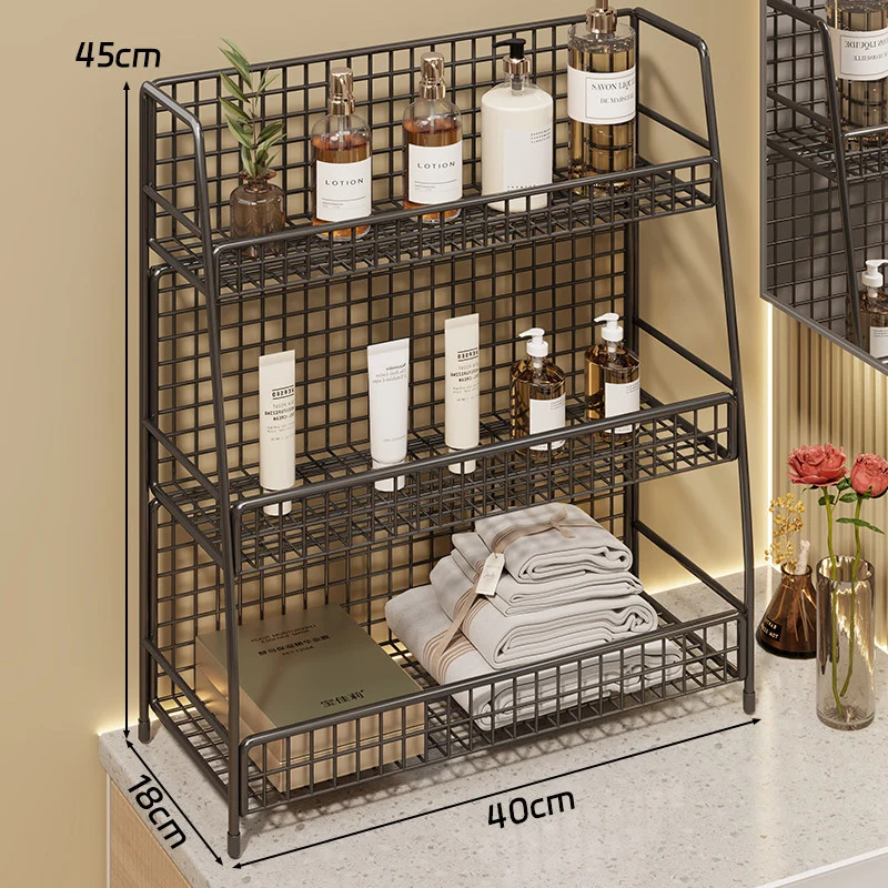 Winkelständer mit drei Drahtkörben und Gitterrückwand für geneigte Desktop-Mesh-Gepäckablage und -Thekenorganizer