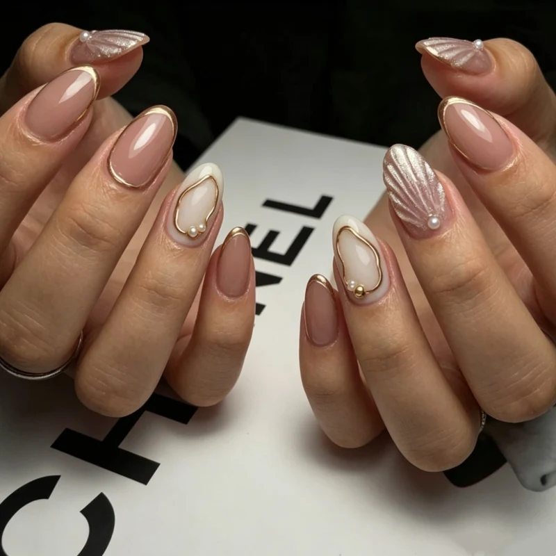 Elegantes Shell Dekorativer Press-On Nagelkunst Set