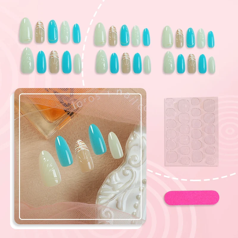 Lebendige vom Ozean inspirierte Press-On Nagelkunst-Set