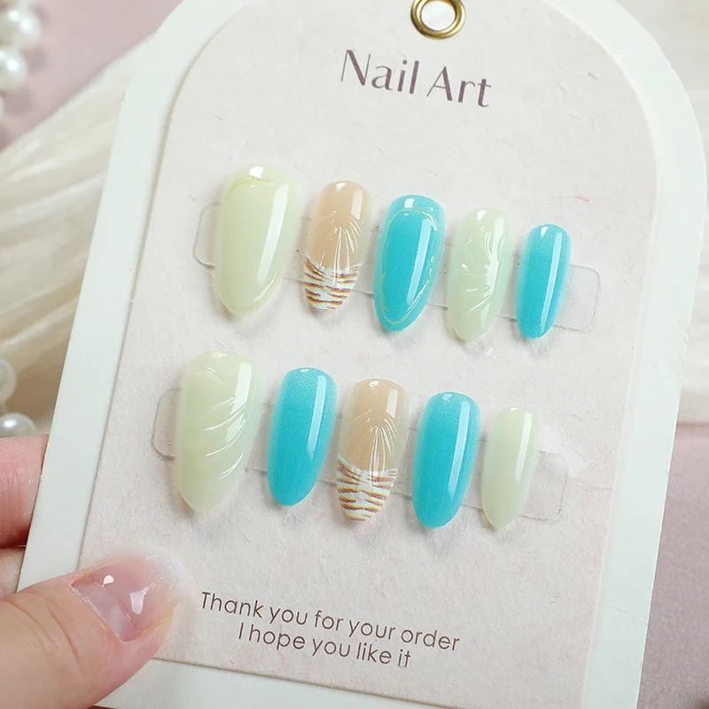 Lebendige vom Ozean inspirierte Press-On Nagelkunst-Set