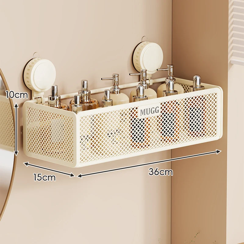 Wandmontierter Saugnetz-Badezimmer-Organizer-Regal mit Multi-Haken-Regal