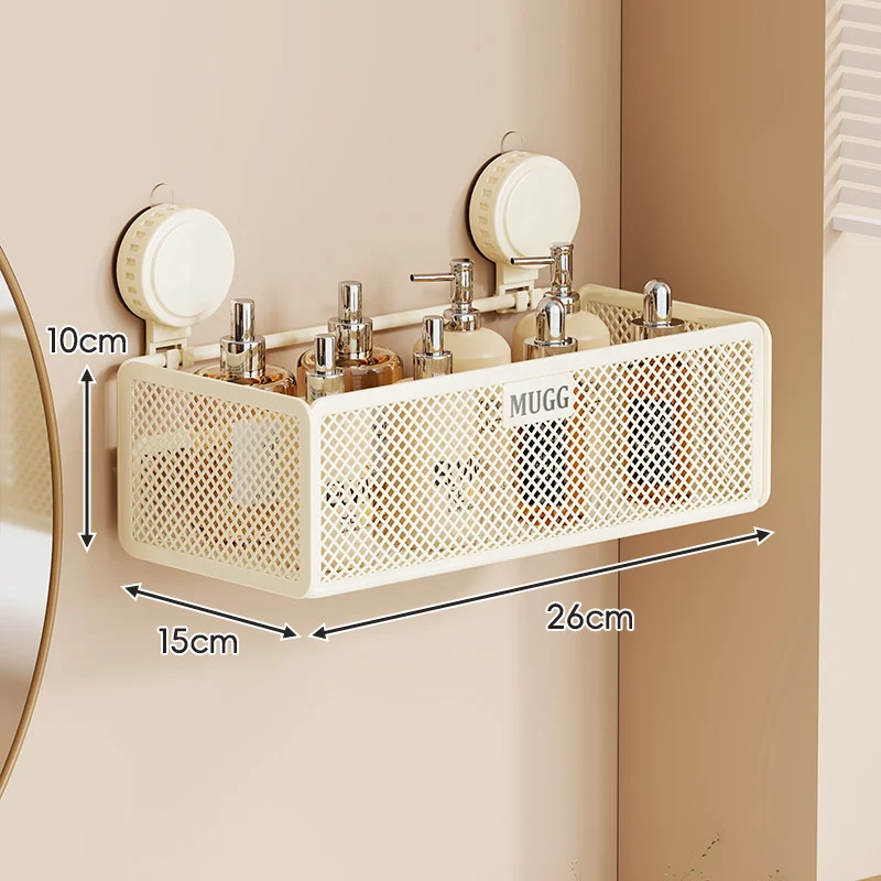 Wandmontierter Saugnetz-Badezimmer-Organizer-Regal mit Multi-Haken-Regal