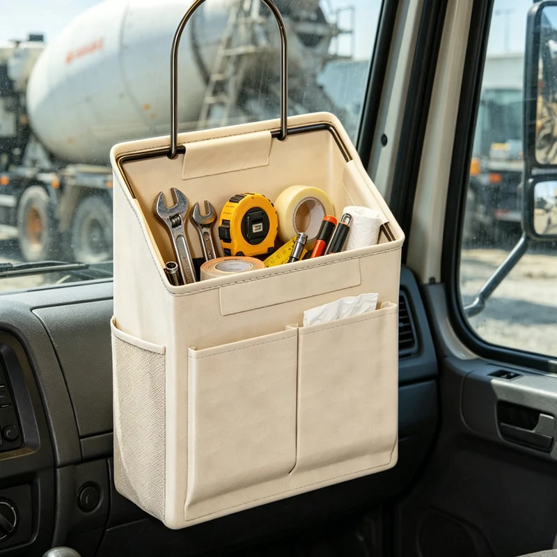 Wandmontierter Canvas-Taschenorganisator mit Mesh-Seitentasche und Metallhaken