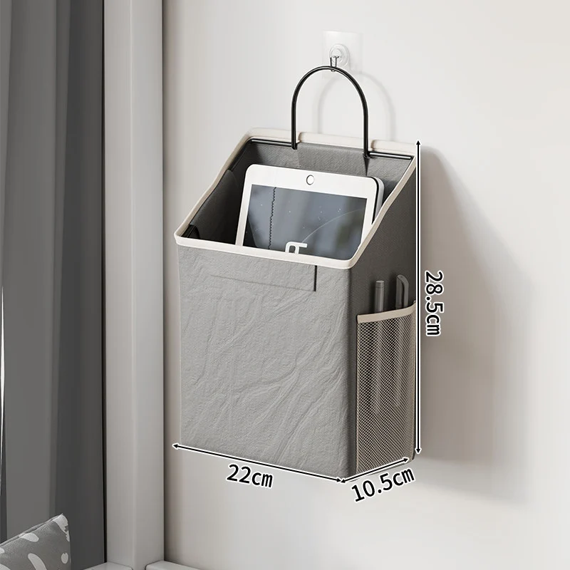 Wandmontierter Canvas-Taschenorganisator mit Mesh-Seitentasche und Metallhaken