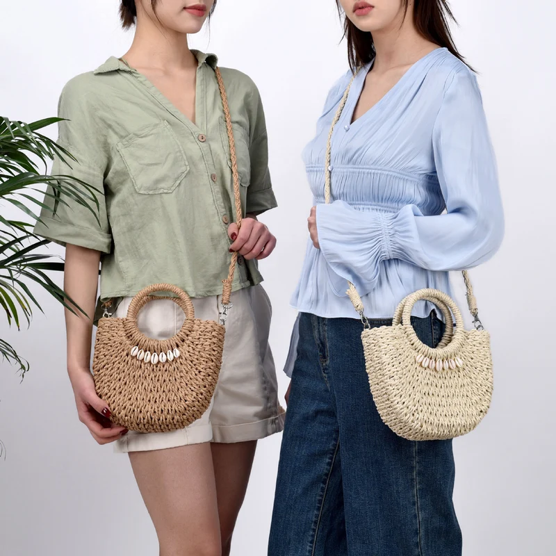 Handtasche aus Naturfasern mit Muschelverzierung Skanto