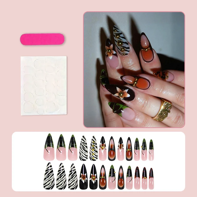 Kunstnagelset mit elegantem Blumen- und Tiermotiv Brehn