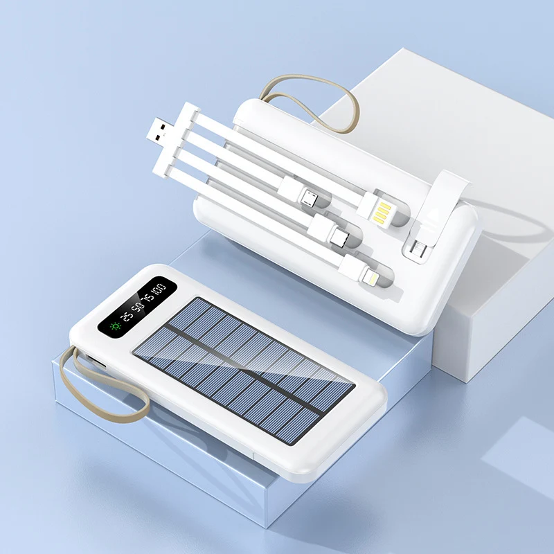 Tragbare Solar-Powerbank mit integriertem Multifunktions-Ladekabel und Digitalanzeige Skanto