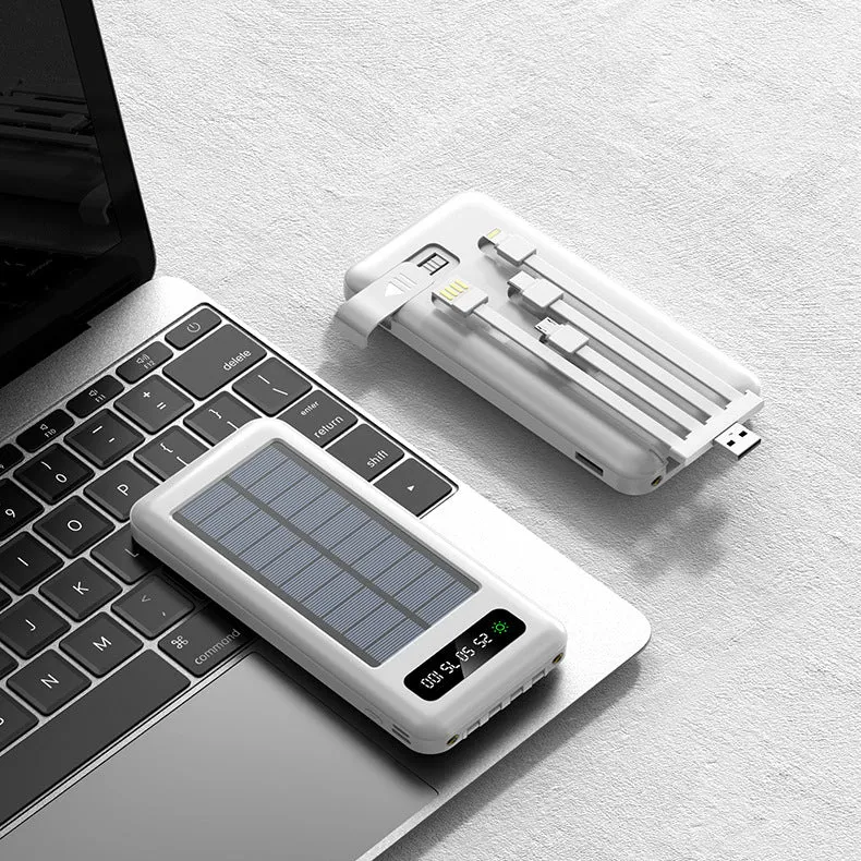 Tragbare Solar-Powerbank mit integriertem Multifunktions-Ladekabel und Digitalanzeige Skanto