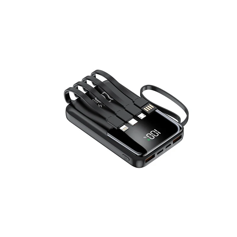 Tragbare Powerbank mit mehreren integrierten Ladekabeln und Digitalanzeige Skanto