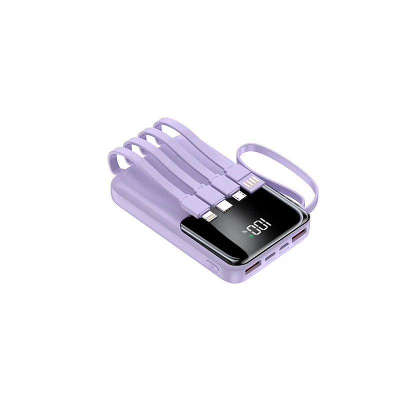 Tragbare Powerbank mit mehreren integrierten Ladekabeln und Digitalanzeige Skanto