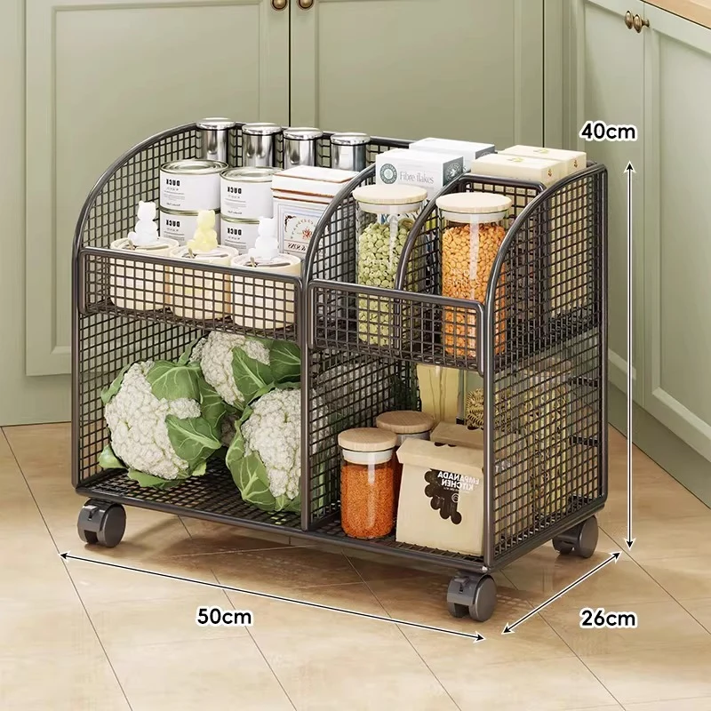 Modular belüfteter Mesh-Vorratstrolley mit geteilten Regalen und glatten arretierbaren Rollen