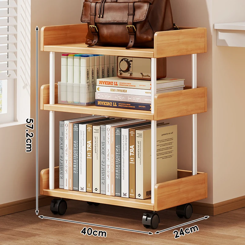 Minimalistische solide Holz-Zwei-Ebenen-Schreibtischbuchregal mit Metallstützstäben