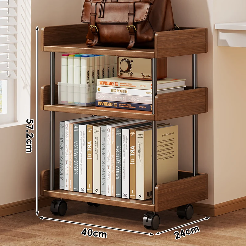 Minimalistische solide Holz-Zwei-Ebenen-Schreibtischbuchregal mit Metallstützstäben